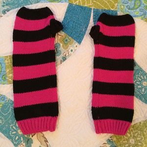 Pink and black striped gloves