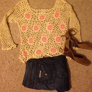 Tan & pink crochet sweater