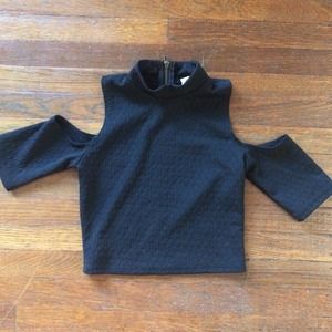 Black Cropped Turtleneck Top