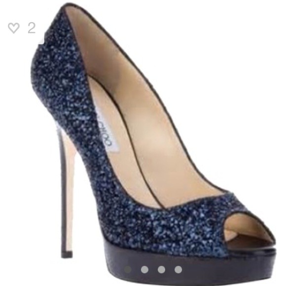 Jimmy Choo Blue Crown Glittered Fabric Pumps!