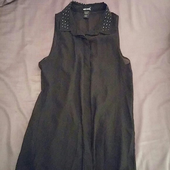 Sheer black button down tank top
