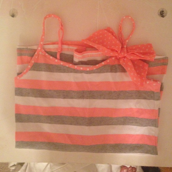 Justice striped tank with a pink polka-dotted bow