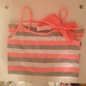 Justice striped tank with a pink polka-dotted bow
