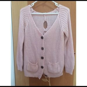 Dusty Pink Knitted Cardigan With Bow Detail