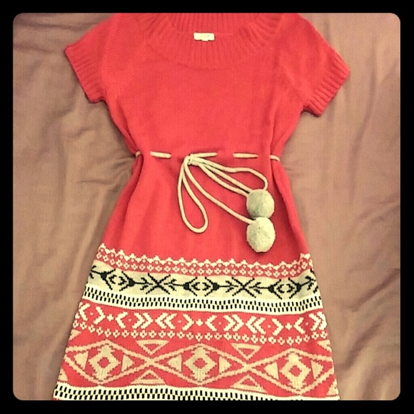 Red Nordic print sweater dress