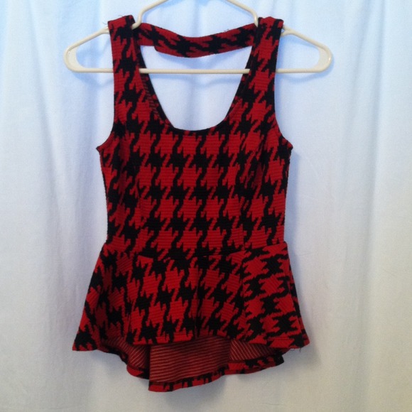 Red and black peplum top
