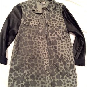 H&M Military Animal Print Two-Tone Leather Shirt