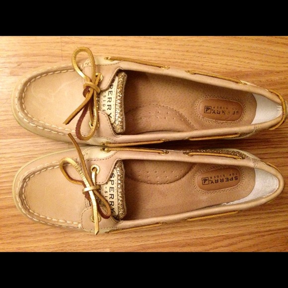 Tan and gold sperrys