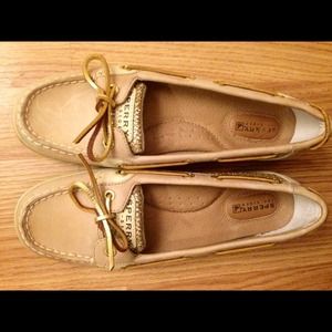 Tan and gold sperrys