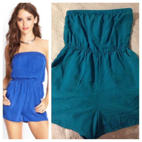 Turquoise blue shorts romper