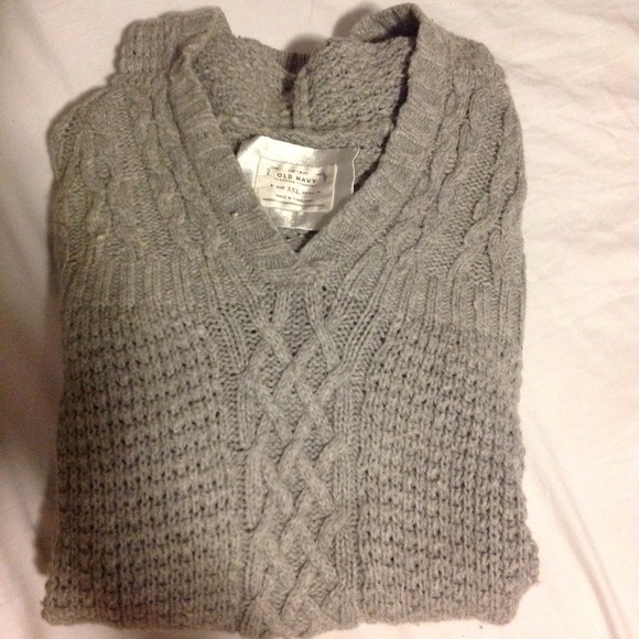 Gray Hooded Knitted Sweater