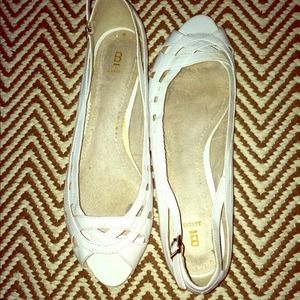 White open toe flats