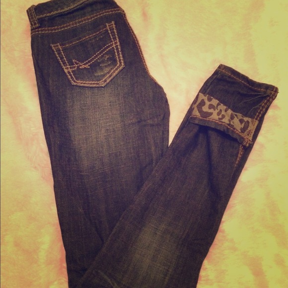 Almost Famous skinnies with leopard cuffs