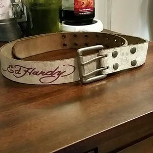 White "Love Kills Slowly" Ed Hardy Belt