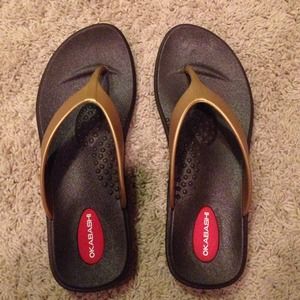 Brown and gold Flip flops