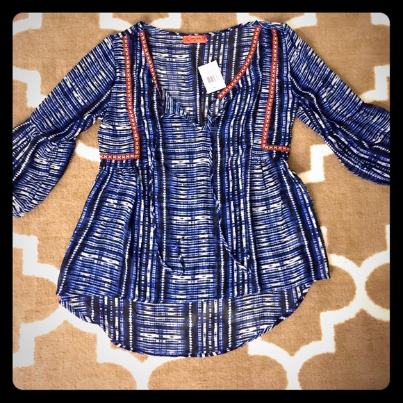 Boho blue and white blouse