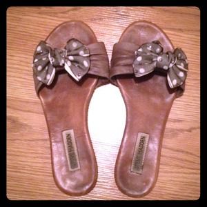 Jeweled Polka Dot Bow Leather Sandals (flats)