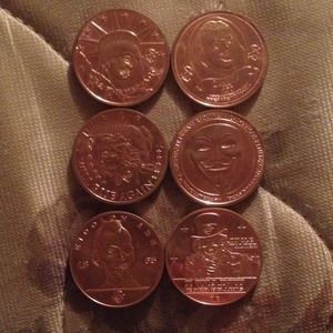 Six solid copper coins
