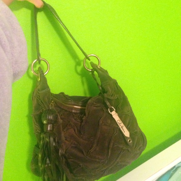 Cole Haan chocolate brown suede bag with tassel!