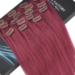 Burgundy clip-on extensions.