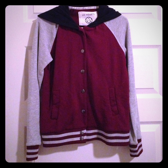 LA:HEARTS maroon/blk/grey hooded sport sweater - Picture 1 of 4