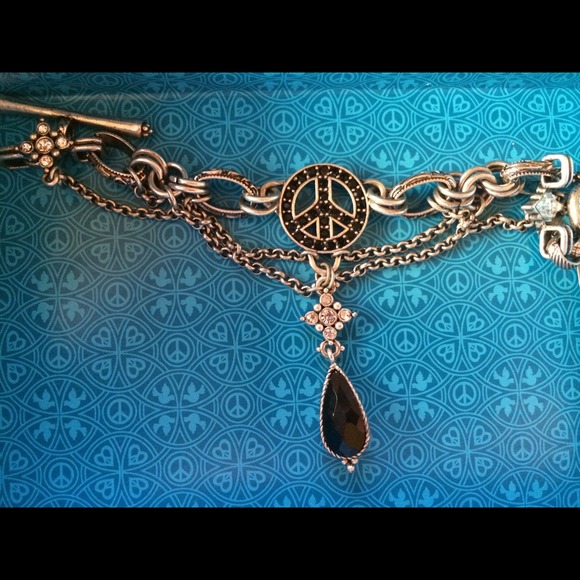 Lucky Brand Peace Charm Bracelet Jet Healing Stone