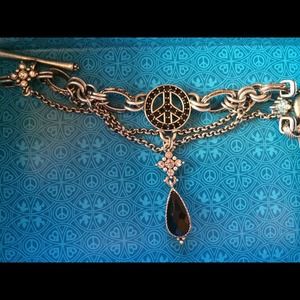 Lucky Brand Peace Charm Bracelet Jet Healing Stone