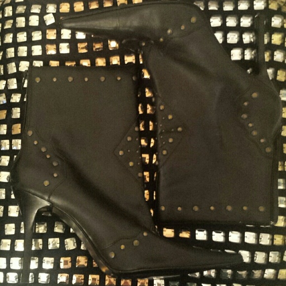 Nine West Studded Black Leather Boots - Picture 1 of 4