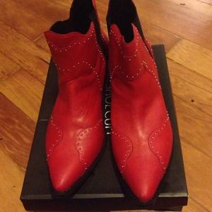 Studded Pointy toe red boots