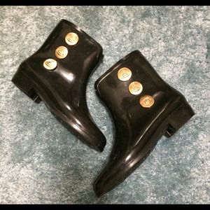 Vivienne Westwood black rain snow boot gold button