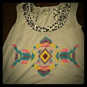 Grey and cheetah Aztec tank top