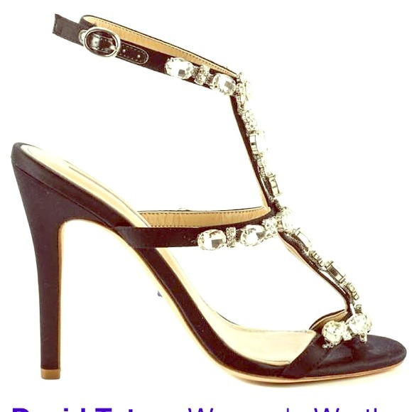 DAVID TUTERA Crystal Strappy Heels Size 7 black Bridal Pageant
