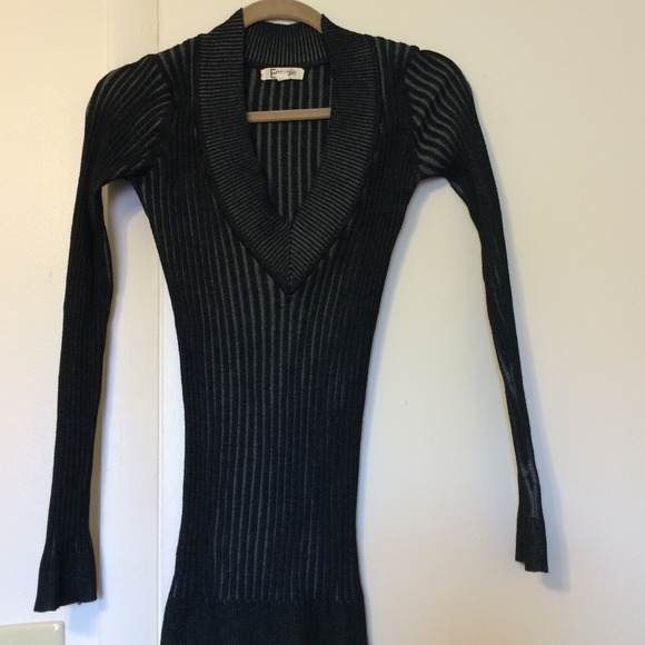 Black and grey stripped v neck sweater