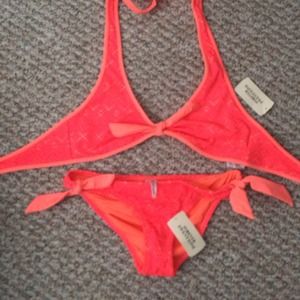 Orange lace detail bikini