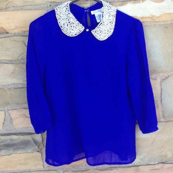 Cobalt blue pearl blouse
