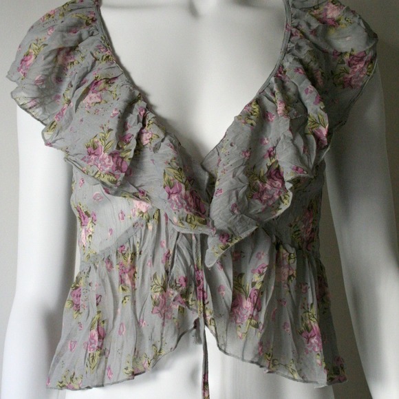 Blue Sheer Floral Vest with Adjustable Strings - Picture 1 of 2