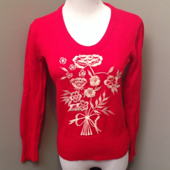 Vintage Embroidered Flower Bouquet Sweater P S