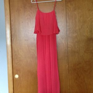Coral pleated maxi dress