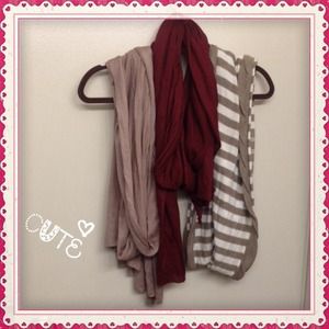 Bundle of 3 scarves tan,maroon ,white +tan striped