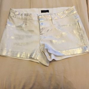 White silver foil shorts