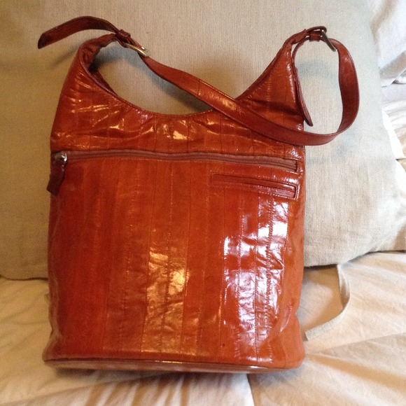 Orange/brown eel skin purse, perfect for fall!
