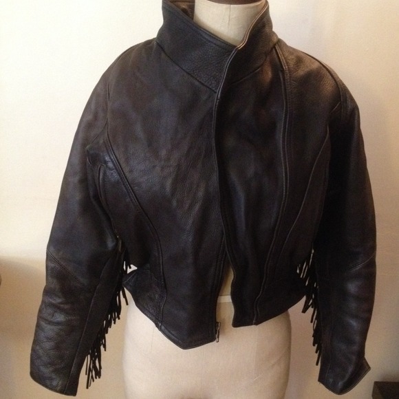 Real leather fringe biker jacket