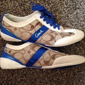 Casual coach sneakers blue and beige with suede