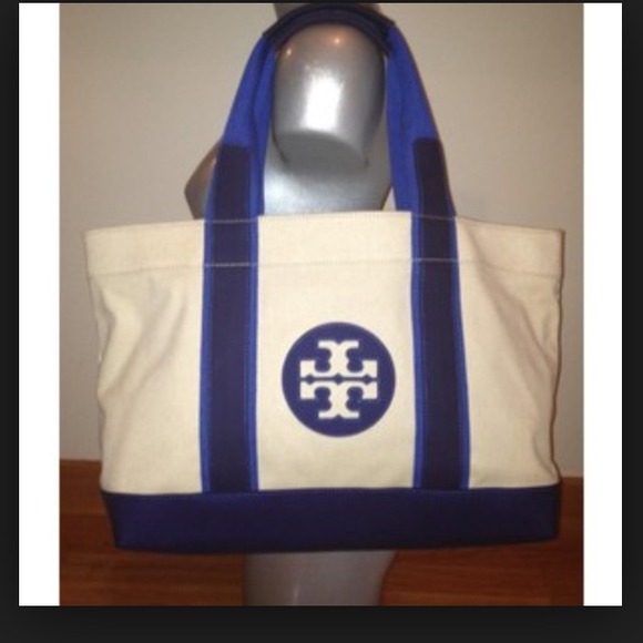 Blue and white tory burch ella tote