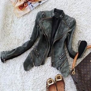 Denim studded biker jacket