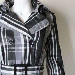 Black and White Plaid Jacket with Pockets and Belt