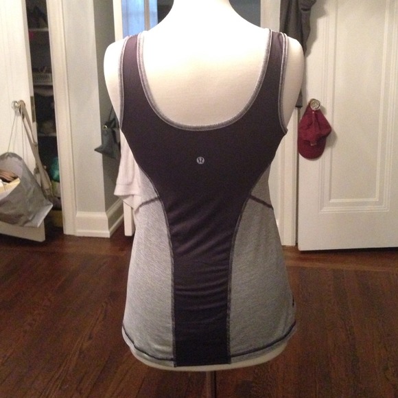 LULULEMON tank top, dark grey and white stripes.