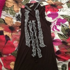 Brown and grey ruffle top