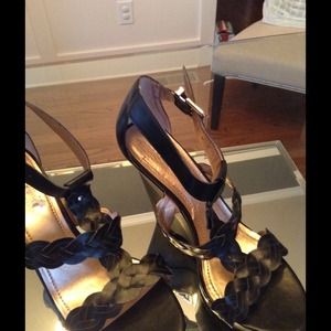 BCBG black leather wedges.