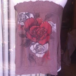 ️1X Tan Tube Top w/ Flower Print